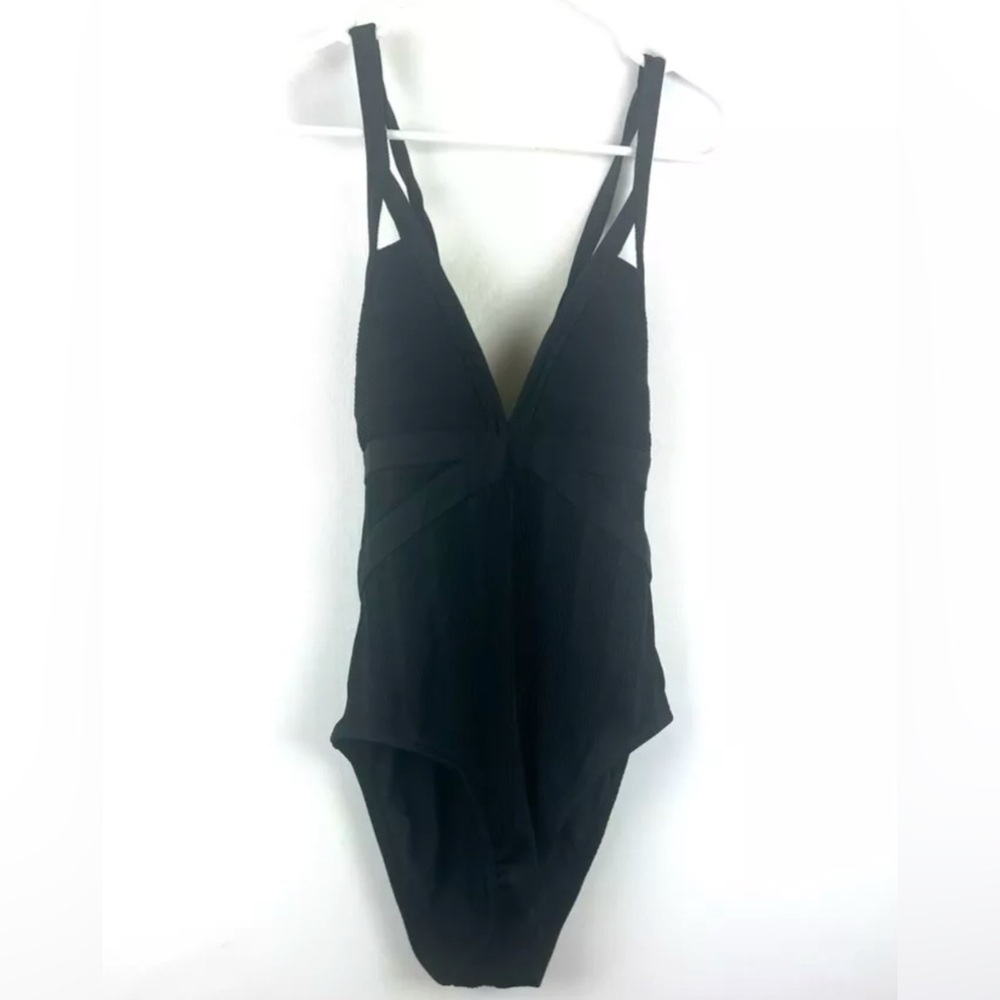 Athena Womens Fine Line Plunge One Piece Swimsuit Black Size 10